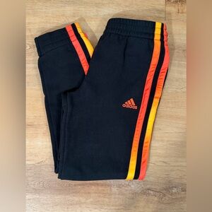 NWOT! Adidas Kids Black Joggers with Orange and Yellow Stripes